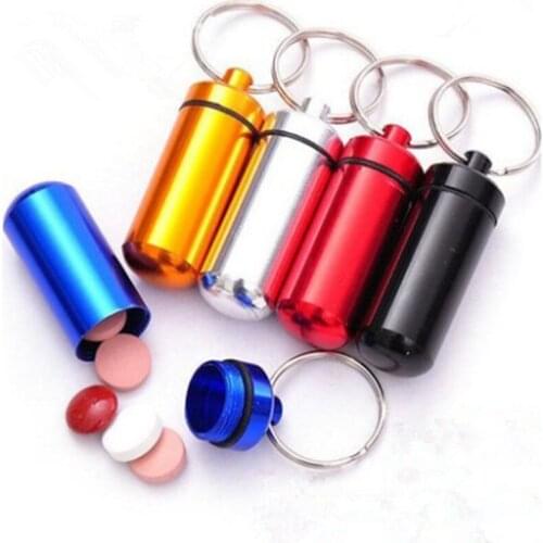 Portable Medicine Bottle Waterproof Metal Pill Box Case Cache Drug Holder Container Keychain Medicine Box Carry Outdoor Travel