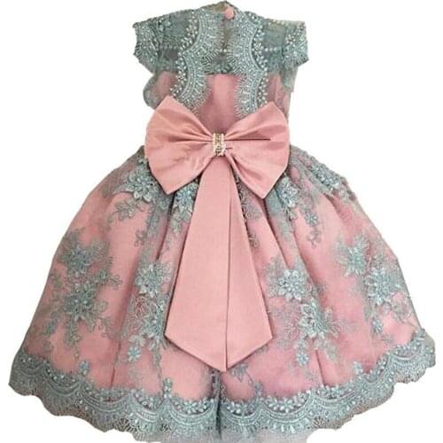 Luxurious Flower Girl Dresses Lace Applique Sleeveless Fluffy Blush For Girls First Communion Pageant Birthday Dresses