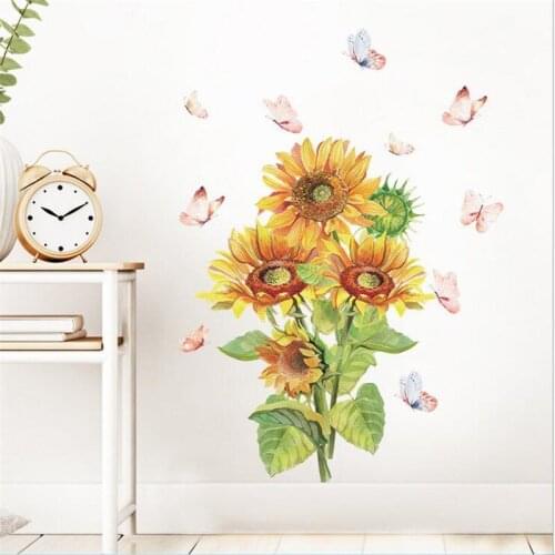 1Pcs Self-Adhesive Art Sunflower Butterfly Wall Sticker For Livingroom Bedroom On The Wall Background Decorative Waterproof