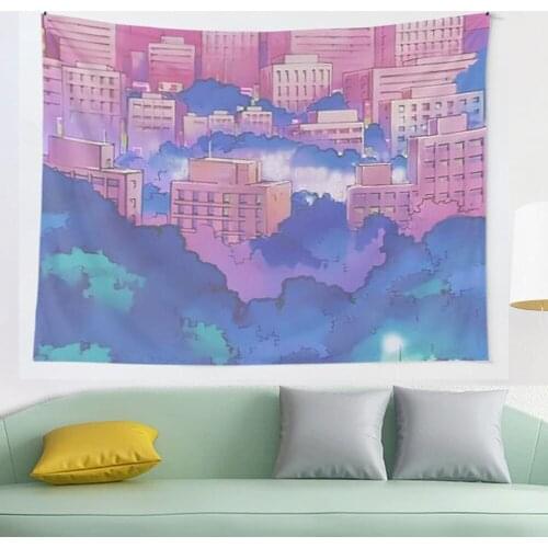 Sailor Moon Pink City Dream Landscape tapestry Mosaic Style Hippie Boho Wall Tapestries Mandala Fabric Mat Living Room Decor