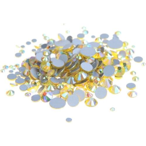Super Glitter Citrine AB Flatback Non HotFix Crystal Rhinestones For Nail Art Glue one Strass Shoes And Dancing Decoration