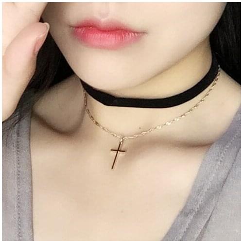 Timlee N104 Free shipping Multi layers Black Rope Cross Pendant Short Black Chokers Necklaces wholesale