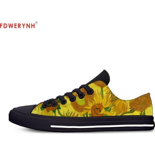 Womens Shoes Casual Painting Art Print Shoes Female Lace-up Low-Top Canvas Shoe Ladies Flats for Girl Vincent Van Gogh