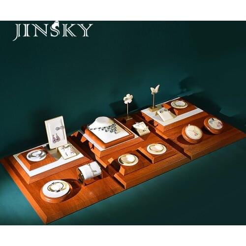 Solid wood jewelry display props set high-end ring necklace earring storage rack jewelry display set