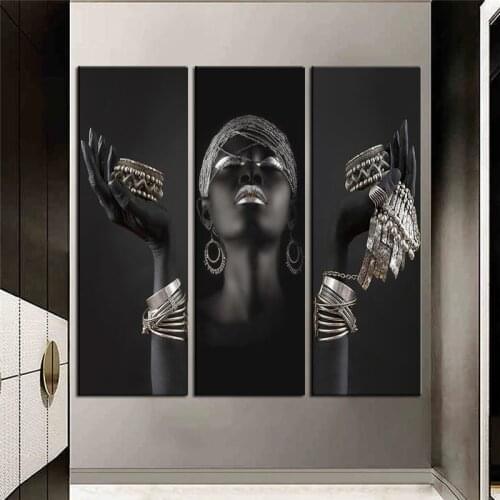 African Woman Holding Silver Jewelry Canvas Art Paintings On the Wall Art Posters And Prints Black Woman Art Pictures Home Decor