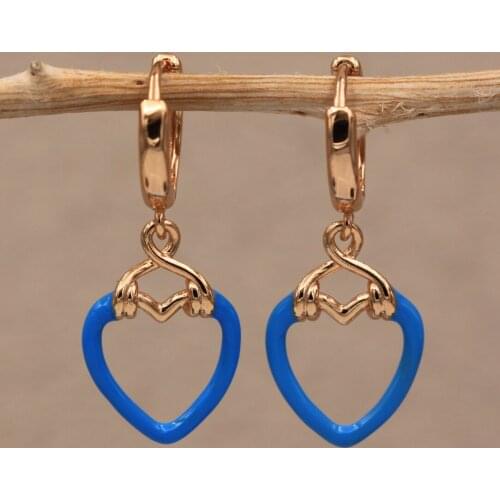 Dangle Blue Drop Earrings Gold Copper Heart Earring For Women Fashion Jewelry Accessories Wedding Anniversary Gif
