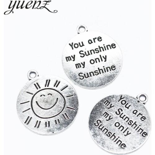 YuenZ 6 pcs Antique silver color Metal you are my sunshine my only sunshine Charms DIY Pendant Charms for Jewerly Making S257