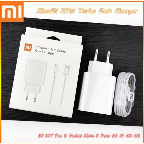 XiaoMi Poco X3 A3 A2 Charger Original Fast 27W Travel Wall Turbo Charge Power Adapter Apply to Mi 10T 9 Redmi 8 Note 7 8 K30 K40