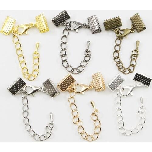 10Pcs Ribbon Leather Cord End Fastener Clasps Extender Chain Lobster Clasps Connectors For Jewelry Making Diy Bracelet Findings