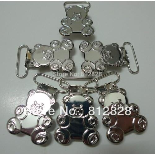 25pcs 1'' 25mm Silver Colored Baby Bear Pacifier Clips Suspender Clips