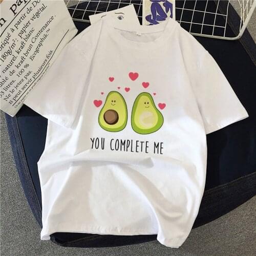 Summer T-shirt 2021 Kawaii Funny Cartoon Avocado Print 90s Girls Casual O-neck Short Sleeve Tops Female Tee Size XXXL