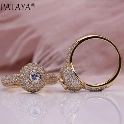 PATAYA New Wedding Luxury Women Rings 585 Rose Gold White Natural Zircon Fashion Jewelry Micro-wax Inlay Engagement Big Ring