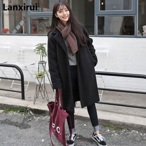 Winter Women Casual Coat Fashion Female Pockets Jackets Large Size Long Woolen Womens Outerwear Females Overcoat Korean Style