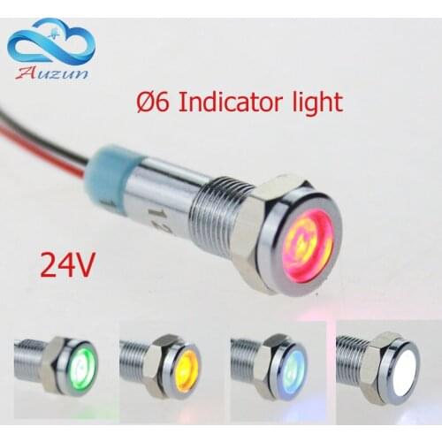 10 PCS metal Indicator light 6 mm metal light warning vehicle lamp 24V red green yellow blue white wire to grow by 15 cm