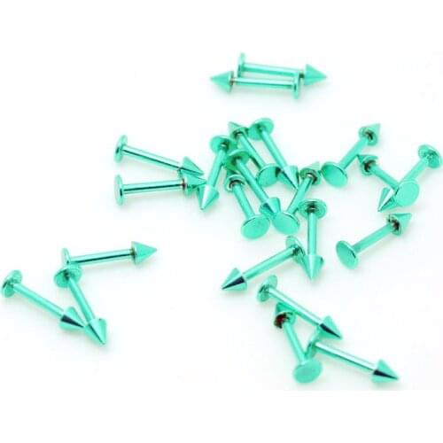 10pcs green color lip ring body piercing jewelry labret with 3mm cone/spike lot wholesale