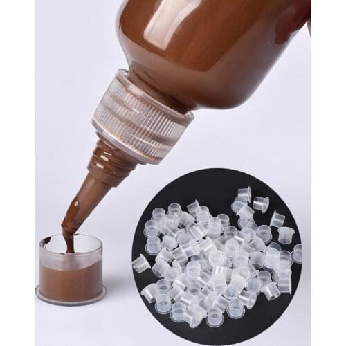 100Pcs/Set Tattoo Cup Disposable Safe Plastic Tattoo Color Caps for Personal Use Tattoo Ink Cup