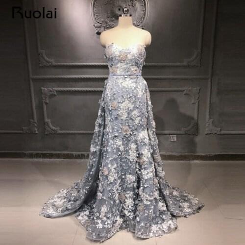2 colors Mermaid Evening Dress 2019 Sweetheart Prom Dress 2019 Removable Train Formal Evening Dresses 3D Flower Applique SN42