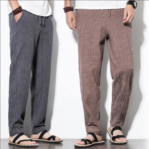 2020 New Men Linen Harem Pants Plus Size Trousers Vintage Fluid Casual Pants Loose Bloomers Chinese Style Summer Casual M-4xl