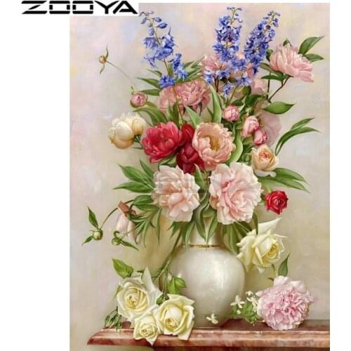 ZOOYA Diamond Embroidery DIY Diamond Painting Peony Rose Lavender Flower Diamond Painting Cross Stitch Rhinestone Mosaic BK38