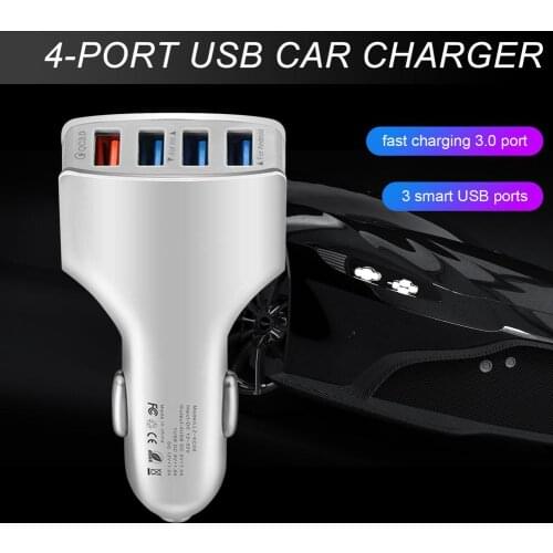 4-Port USB Car Charger Fast Charging 3.0 Adapter Mobile Phone Charger Automotive Electronic Accessories Drop Shipping Hot
