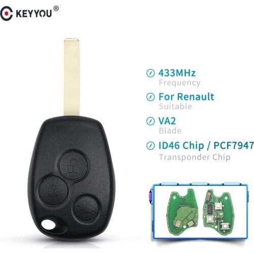 KEYYOU 3 Buttons Car Key 433MHz Remote Control Key For Renault Duster Modus Clio 3 Twingo DACIA Logan Sandero With PCF7947 Chip