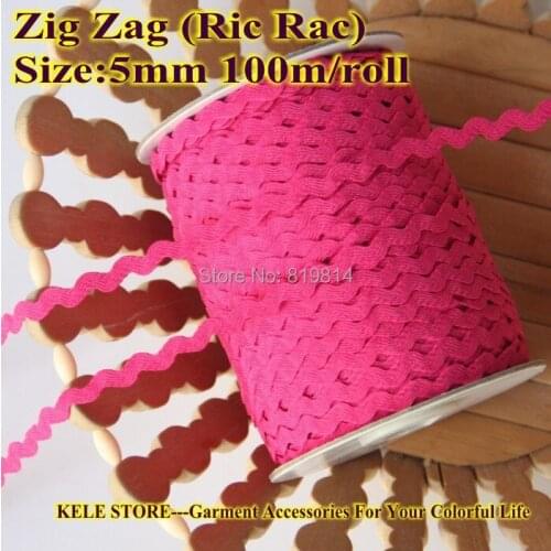 Free shipping---Zig zag Ric rac,Lace Ribbon Tape ,width 5-6mm,100m/roll,color rose hot pink,DIY accessories ,sewing accessories
