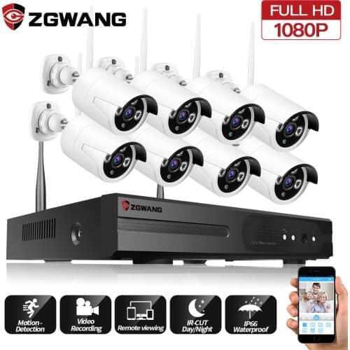 ZGWANG 2MP 8CH Wireless CCTV Camera Security System Kit Waterproof 1080P Home Office Security IP Camera Surveillance System