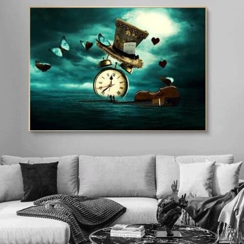 Clock Violin Butterfly Hat Creative Picture Salvador Dali Surrealism Canvas Painting Modern Wall Art Poster Print Home Decor