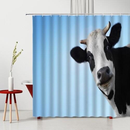 Black And White Cow Shower Curtains Rural Farm Animal Washable Fabric Bath Decor Bathtub Screen With Hook Bathroom Curtain Set