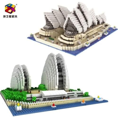 Childrens educational toys PZX Architectural building block toy 3D Assembly Sydney Opera House mini Adult DIY bricks with box