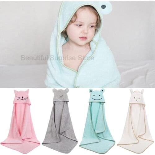 Baby Cartoon Frog Cat Bear Rabbit Hoodie Bathrobe Towels Blankets Coral Fleece for Newborns Bath Shower Towels Baby Swaddle