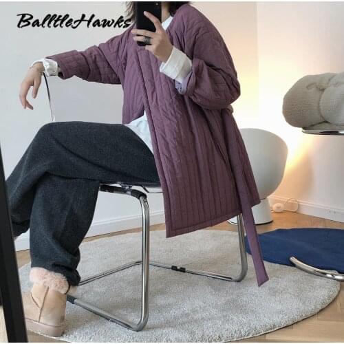 Women Coats Female Puffer Lady Padded Jacket Cozy Niche Design Lazy Round Neck Cotton-Padded Jacket Loose Belt Soft Warm Parkas