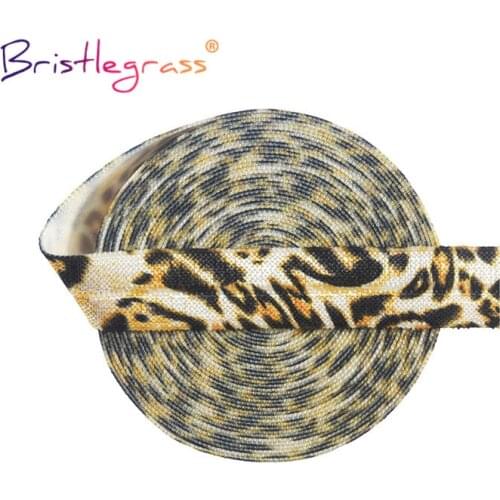 BRISTLEGRASS 2 5 10 Yard 5/8" 15mm Brown Leopard Print Fold Over Elastics FOE Spandex Satin Band Tape Hair Tie Dress Sewing Trim