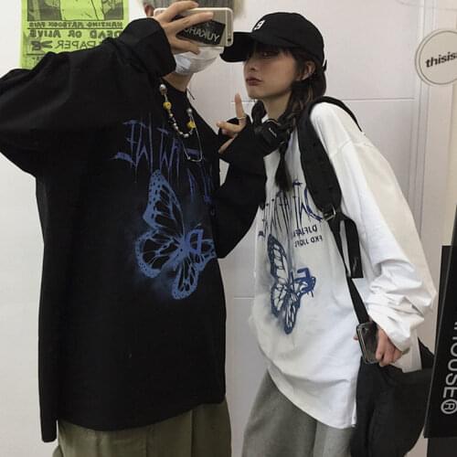 Cute Couple Tshirt Streetwear Summer Butterfely T Shirt Women Harajuku Short Sleeves Tops Tee Hip Hop Gothic High Street Tshirt