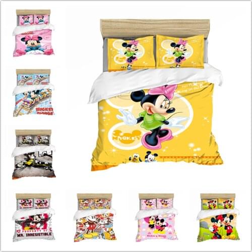 Mickey Mouse Bedding Set Christmas Gift Soft Home Textiles Bedroom Twin Double Queen King Size Children Couple Student Bed Set