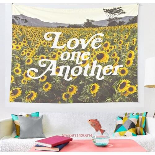 Love One Another Sunflowers tapestry Art Wall Hanging Living Room Decor Craftsmandala Decorative Thin Blanket Yoga