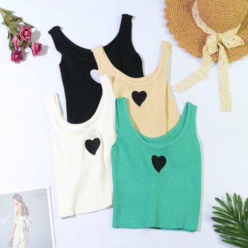 Love Printed Camis Women Tank Tops Cropped Cute Ribbed Knit Top For Summer Girls Plain Sweetheart Vest Mujer