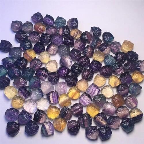 Cute Mini Size Natural Crystal Fluorite Carving Owl Statue Natural Stone Animal Healing Figurine Handmade Carved Gift