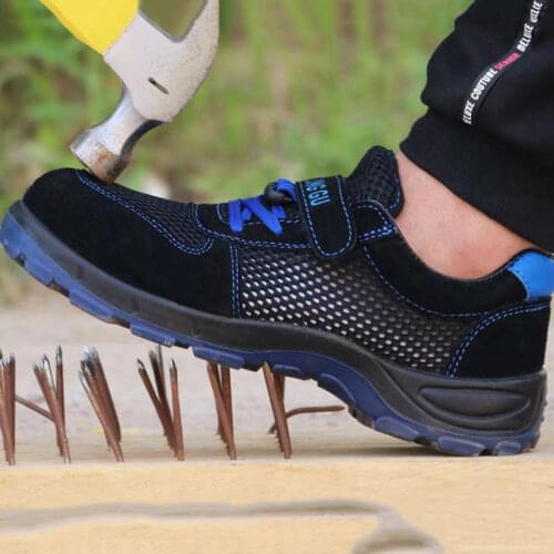 Fashion Summer Safety Sandals Men Safety Shoes Breathable Mesh Work Safety Boots Plus Size 35-47 Black Work Shoes