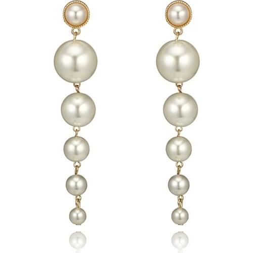 Trendy Pearls Earrings Vintage Long Drop Elegant Wedding Dangle Earrings For Women Fashion Jewelry Gifts