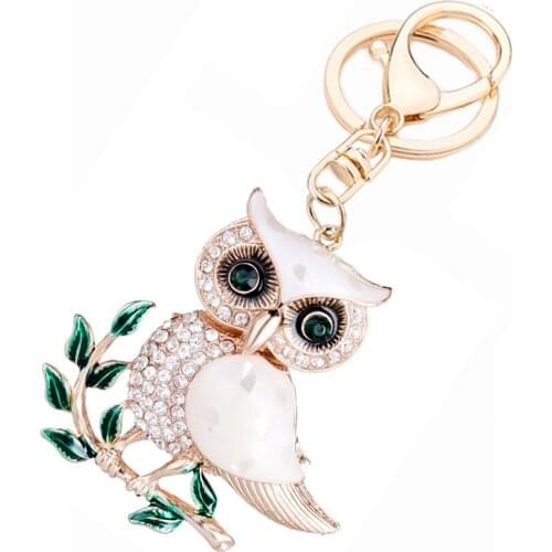 Fashion Trinket Rhinestone Olive Branch Enamel Owl Keychain Alloy Handbag Keyring Charm Women Bag Jewelry Key Holder R028