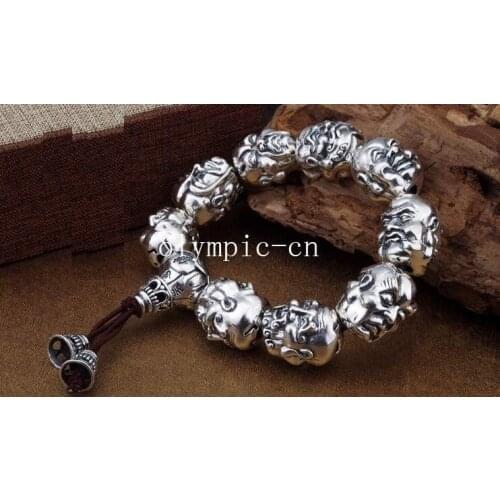 21x 17mm pure silver 100% 999 silver handcraft eighteen arhats man bracelet