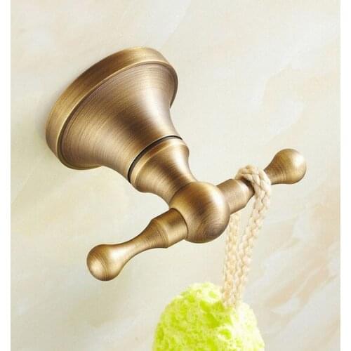 Wall Mounted Vintage Retro Antique Brass Bathroom Towel Coat Hooks Dual Robe Hook Hanger Bathroom Accessory mba089