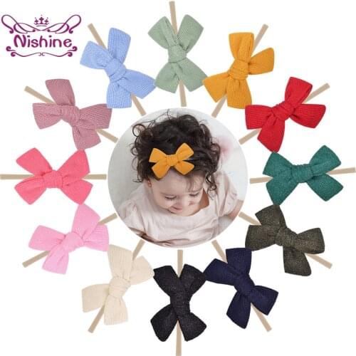 Nishine 3.4 Inches Solid Color Handmade Bowknot Elastic Traceless Hairband Children Headwear Baby Hair Accessories Birthday Gift