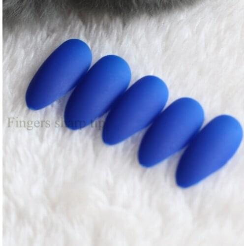 24pcs 2020 The latest fashion Long pointed Candy colors false nails Matte blue C004