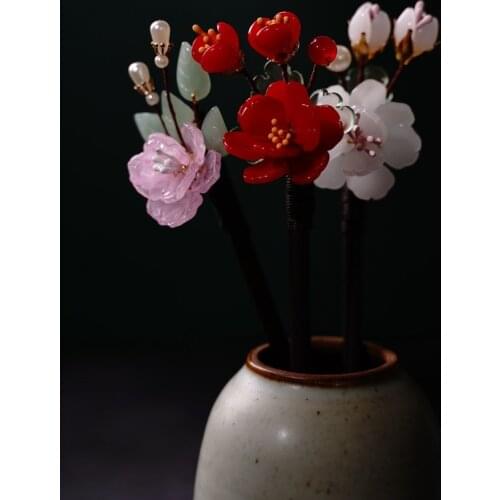 2021New classical handmade wooden hairpin exquisite copper wire woven ceramic art hairpin women antique disc hair headdress