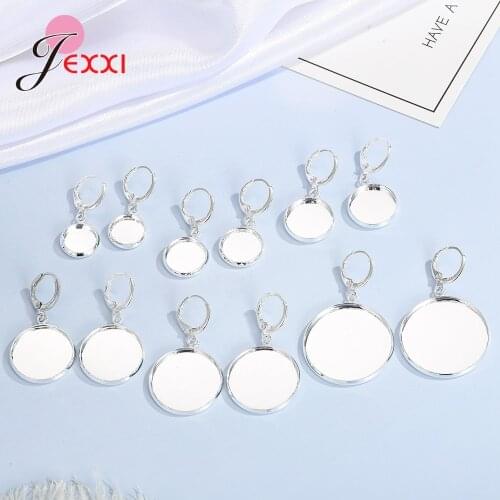 10/12/14/18/20/25mm Round Cabochon Cameo Tray Settings Earring Blank Base Supplies for Jewelry DIY Hoop Earrings 10pairs/Lot