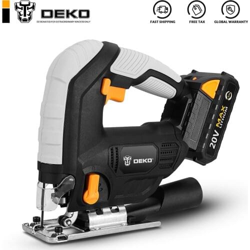 DEKO DKJS20Q2 20V Electric Jig Saw Adjustable Speed Cordless Wood Saw with LED Light, 6 Pieces Blades, Metal Ruler, Allen Wrench