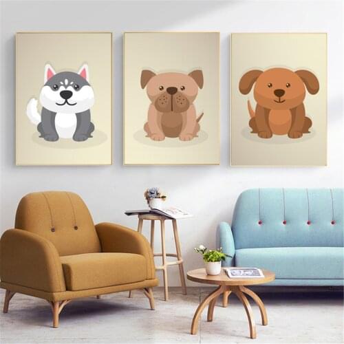 Funny Cartoon Dog Canvas Poster Cute Animal Poster Canvas Print Painting Wall Art Baby Room Home Decoration