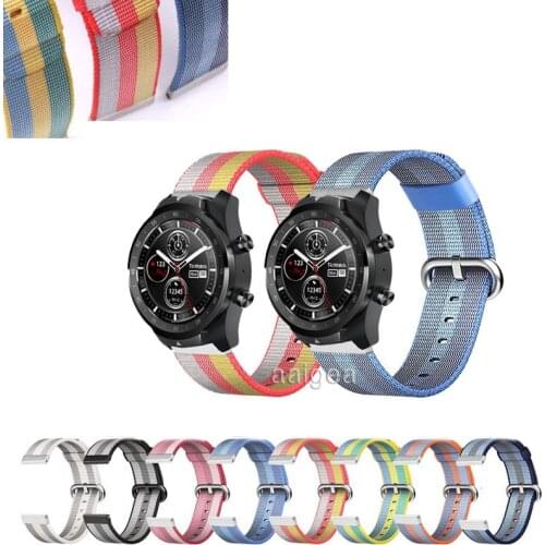 20mm 22mm Woven Nylon Band Sport Loop Strap for Ticwatch Pro 3 E2 S2 GTX Watch Strap